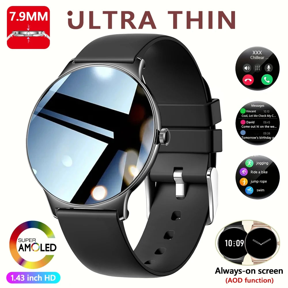 Fashion Slim Smartwatch for Women with Bluetooth 5.3, AMOLED Screen and Advanced Fitness Monitoring