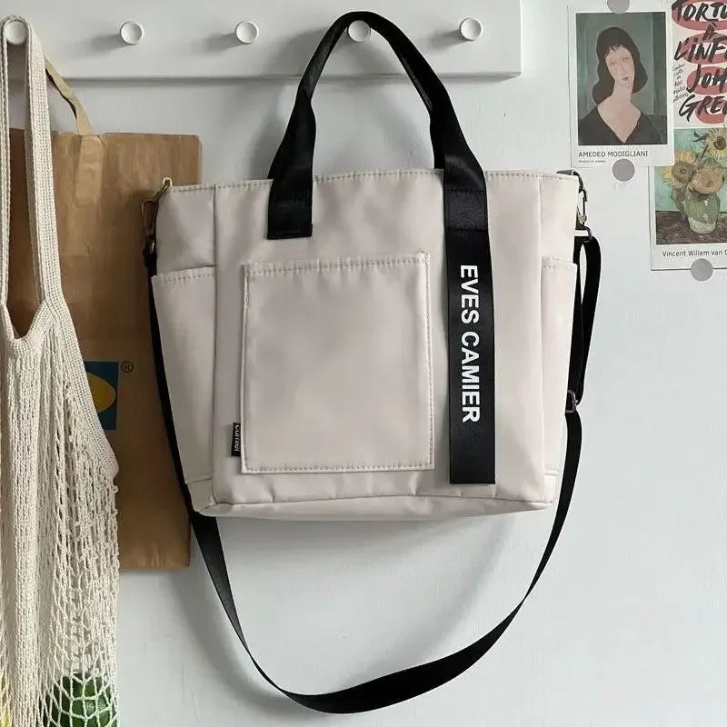 Fashion Nylon Tote Handbag with Zipper and Multiple Pockets