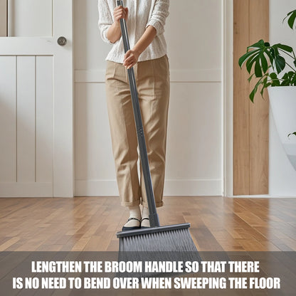 Adjustable Long-Handle Broom and Dustpan Set with Folding Dustpan