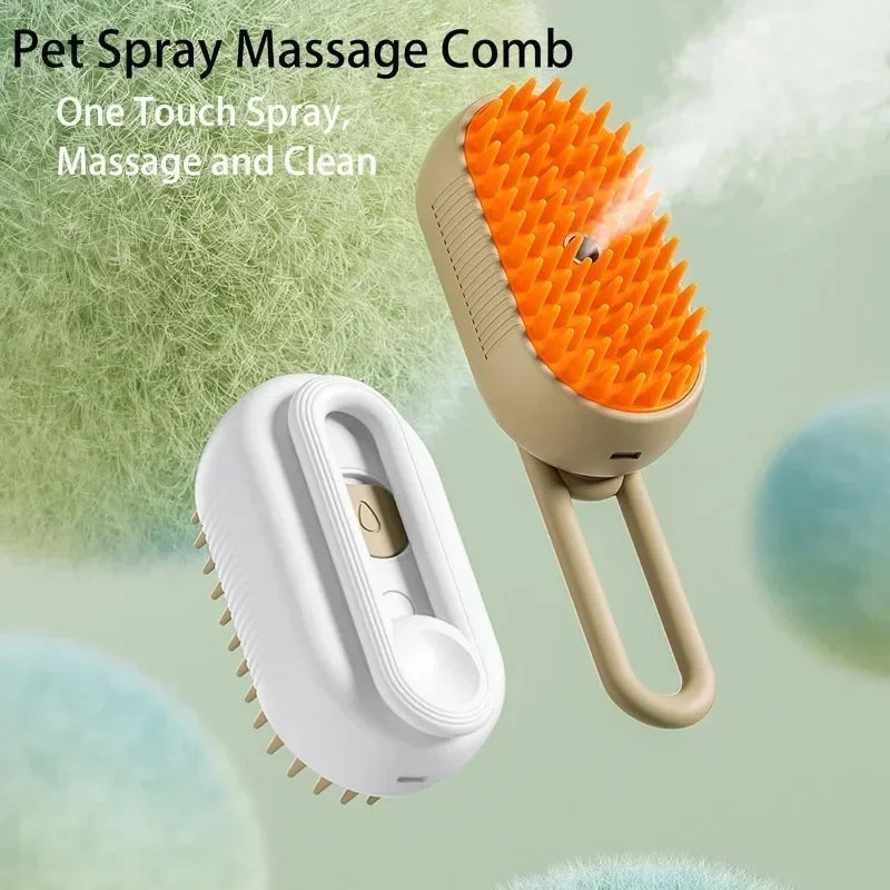 3-in-1 Steamy Pet Brush for Dogs and Cats with Grooming Spray