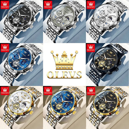 Elegant Men’s Chronograph Wristwatch with Roman Numerals and Moon Phase