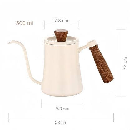 500ml Stainless Steel Coffee Pot with Thermometer and Wooden Handle