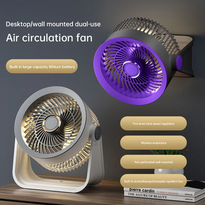 Portable USB Rechargeable Desktop Fan with 5 Speeds and Night Light