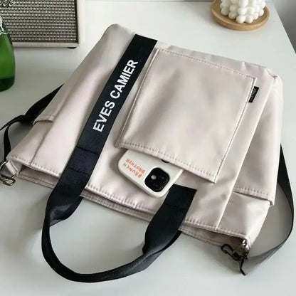 Fashion Nylon Tote Handbag with Zipper and Multiple Pockets