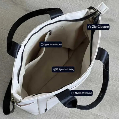 Fashion Nylon Tote Handbag with Zipper and Multiple Pockets