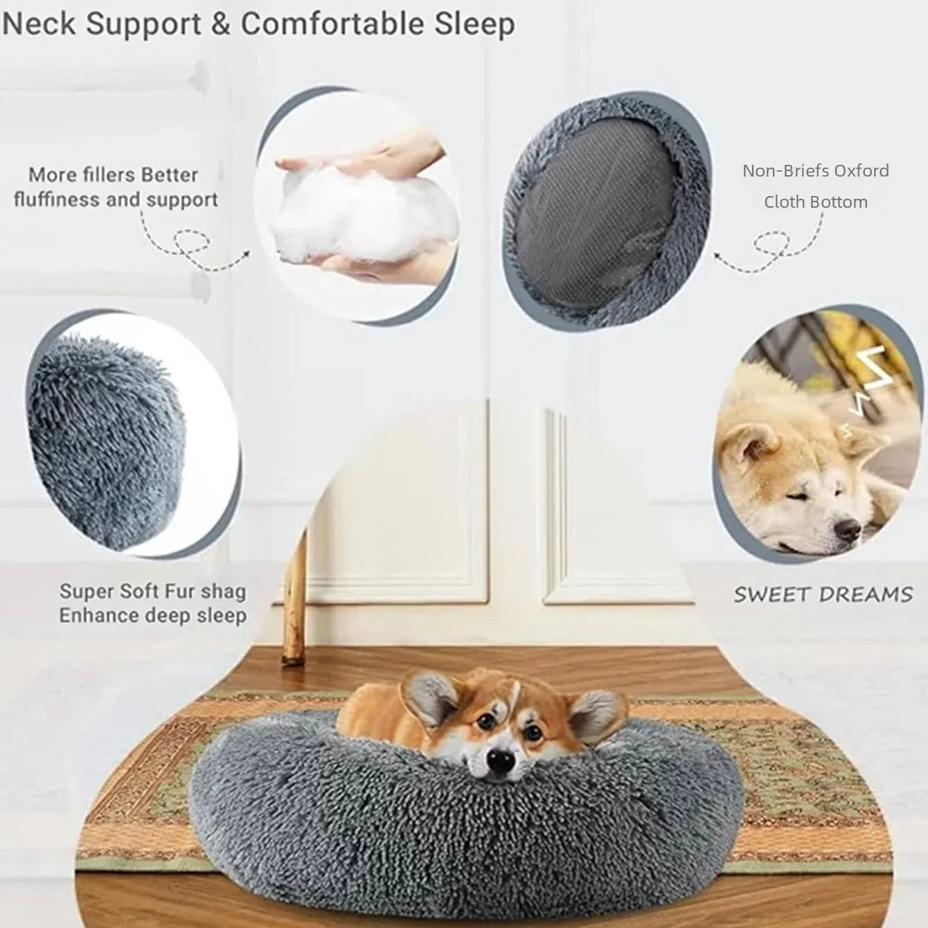 Round Pet Bed for Dogs and Cats Soft Plush