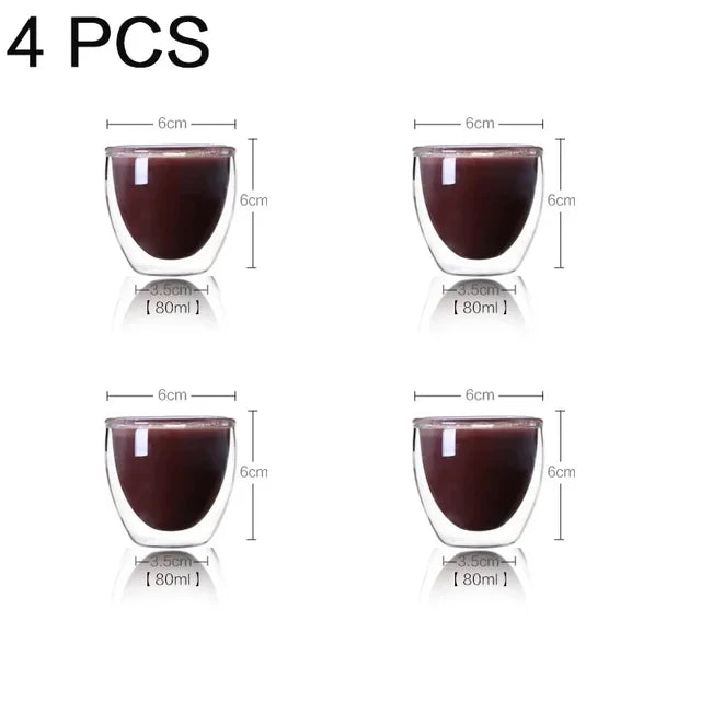 Transparent Borosilicate Double Wall Glass for Espresso, Drinks, and Desserts