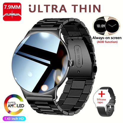 Fashion Slim Smartwatch for Women with Bluetooth 5.3, AMOLED Screen and Advanced Fitness Monitoring