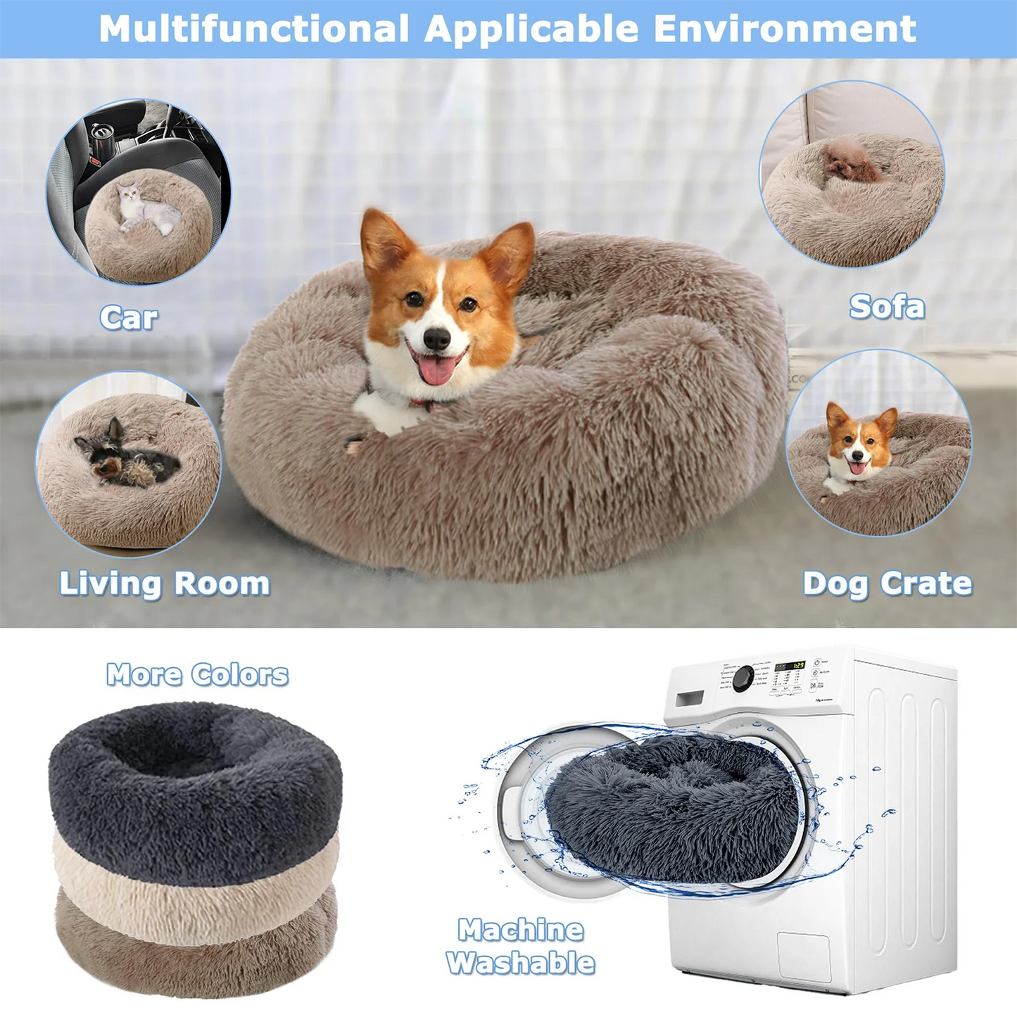 Round Pet Bed for Dogs and Cats Soft Plush