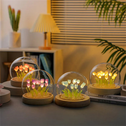 Handmade Tulip Flower LED Night Light for Bedroom Decor