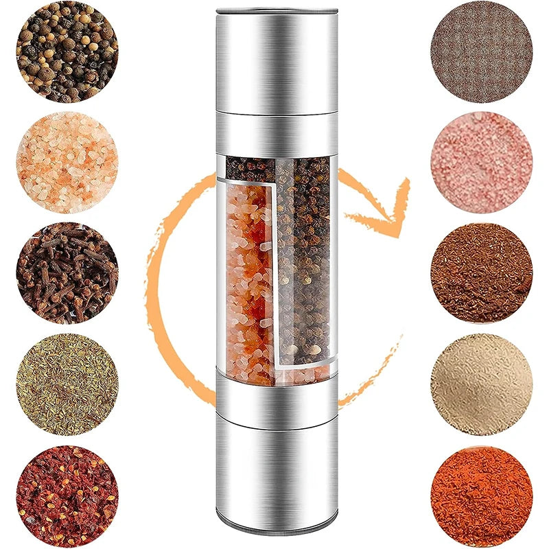 2-in-1 Manual Salt & Pepper Grinder Stainless Steel Adjustable Ceramic Spice Mill