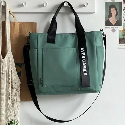 Fashion Nylon Tote Handbag with Zipper and Multiple Pockets