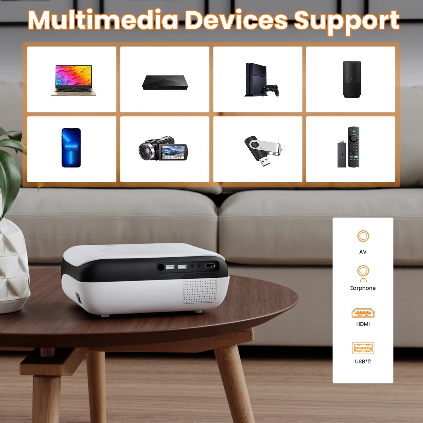 HAPPRUN 1080P Bluetooth Mini Projector with HiFi Speaker