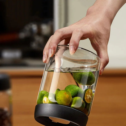 Transparent Glass Coffee Bean Jar Vacuum Airtight Food Storage Container