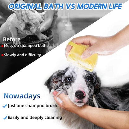 Pet Shampoo Brush with 80ml Dispenser for Dogs and Cats - Soft Silicone