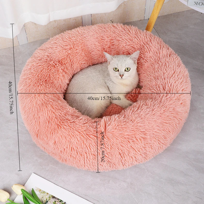 Soft Plush Cat Bed Washable Round Nest for Small Pets