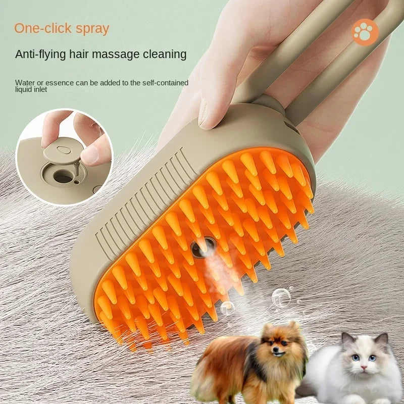 3-in-1 Steamy Pet Brush for Dogs and Cats with Grooming Spray