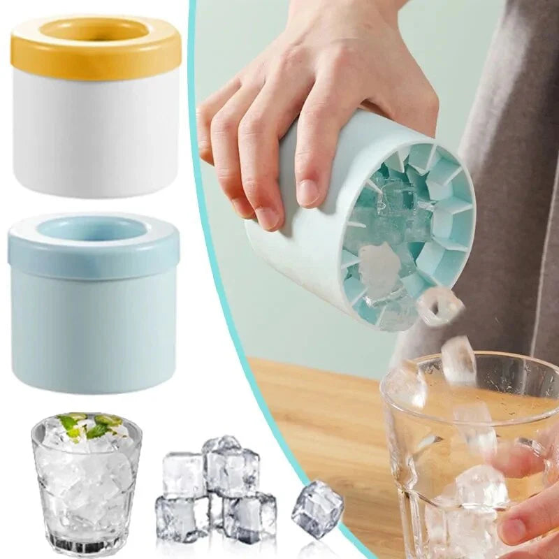 Silicone Round Ice Cube Mold with Compact Ice Bucket for Home and Bar Use