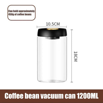 Transparent Glass Coffee Bean Jar Vacuum Airtight Food Storage Container