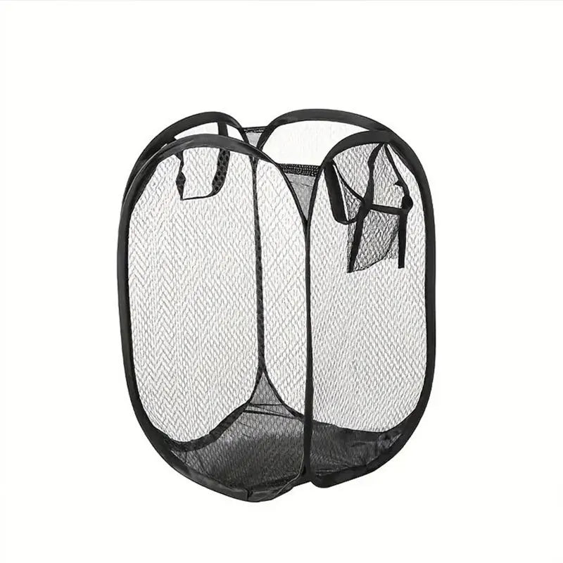 Foldable Mesh Laundry Basket with Pop-Up Design and Side Pockets