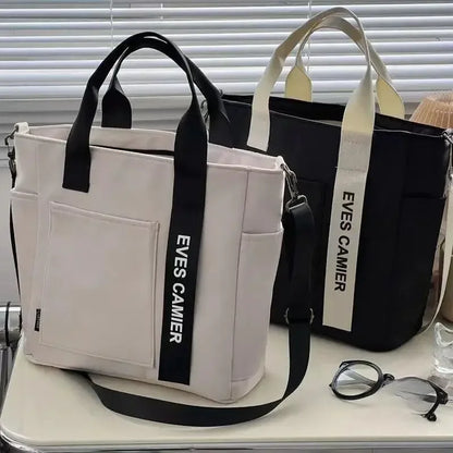 Fashion Nylon Tote Handbag with Zipper and Multiple Pockets