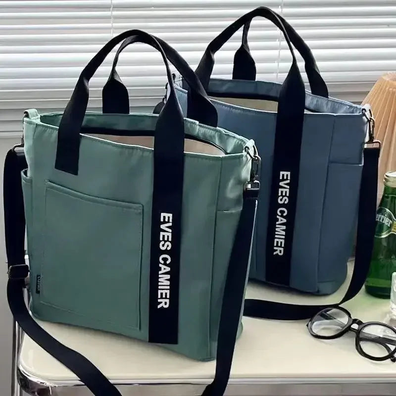 Fashion Nylon Tote Handbag with Zipper and Multiple Pockets