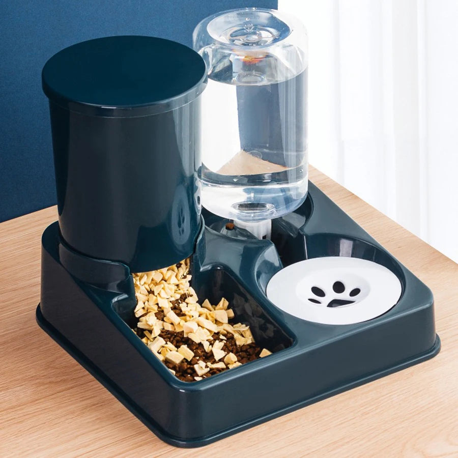 2-in-1 Tilted Pet Feeder Automatic Food and Water Station for Cats