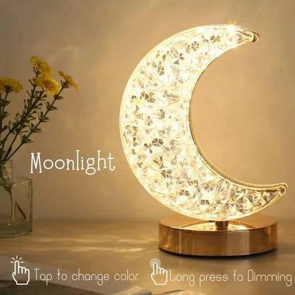 3D Crystal Moon Bedside Lamp Touch Control, Rechargeable & Stylish Night Light