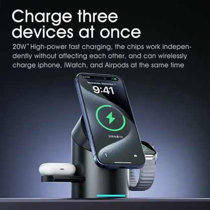 Magnetic 3-in-1 Qi2 Fast Wireless Charger Touch Control Dock for Apple & Android Devices