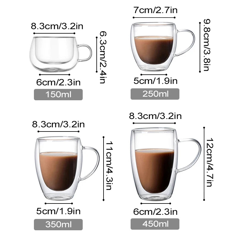 Elegant Double Wall Glass Cup for Coffee, Tea, Latte, and Cold Brews