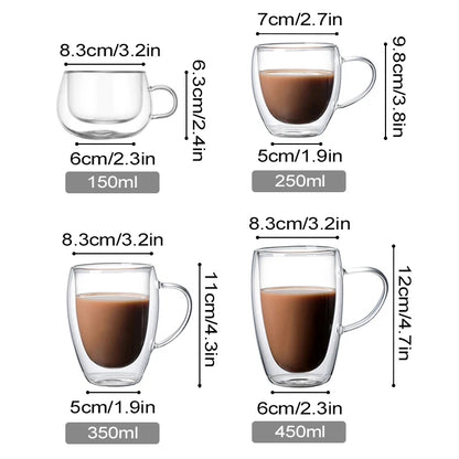 Elegant Double Wall Glass Cup for Coffee, Tea, Latte, and Cold Brews
