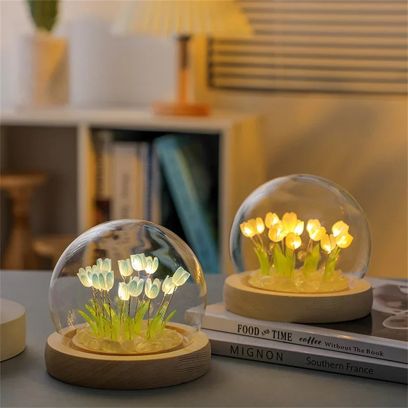Handmade Tulip Flower LED Night Light for Bedroom Decor