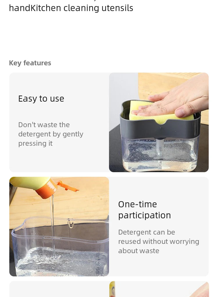 Portable Soap Dispenser for Dishes and Pots Easy-Press Kitchen Cleaning