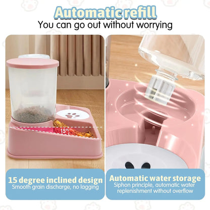2-in-1 Tilted Pet Feeder Automatic Food and Water Station for Cats