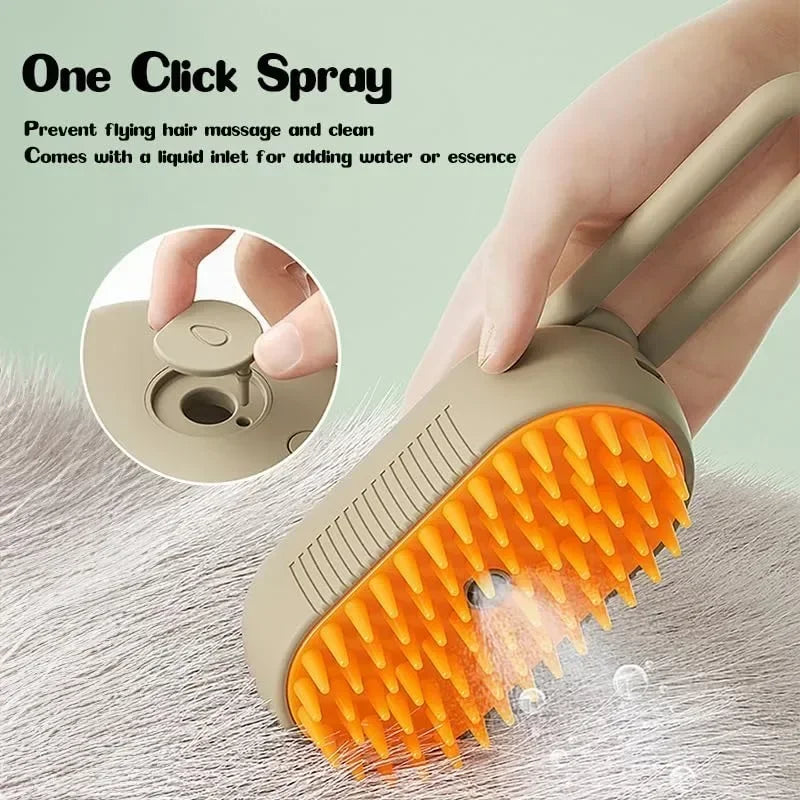 3-in-1 Steamy Pet Brush for Dogs and Cats with Grooming Spray