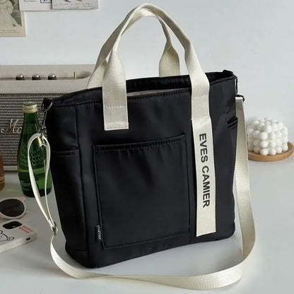 Fashion Nylon Tote Handbag with Zipper and Multiple Pockets