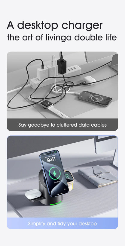 Magnetic 3-in-1 Qi2 Fast Wireless Charger Touch Control Dock for Apple & Android Devices