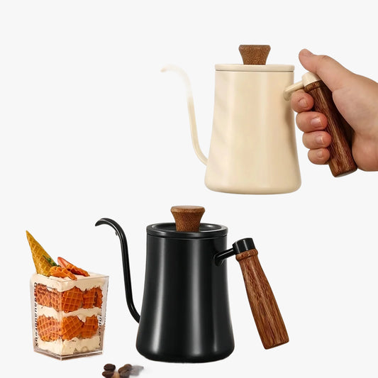 500ml Stainless Steel Coffee Pot with Thermometer and Wooden Handle
