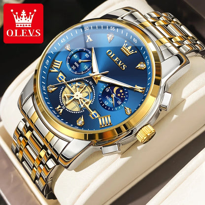 Elegant Men’s Chronograph Wristwatch with Roman Numerals and Moon Phase