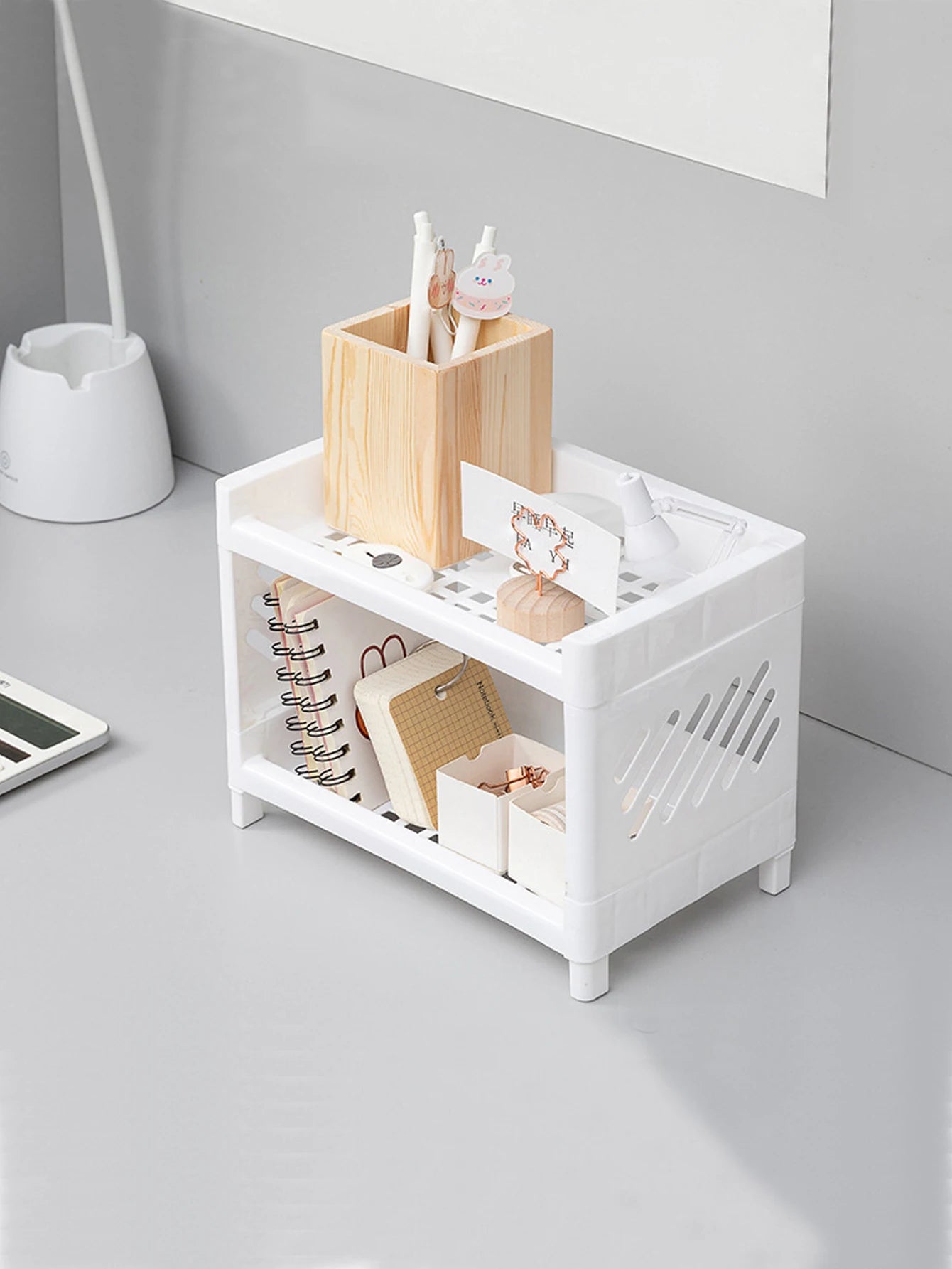 Double Layer Desktop Storage Rack for Office, Cosmetics and Stationery
