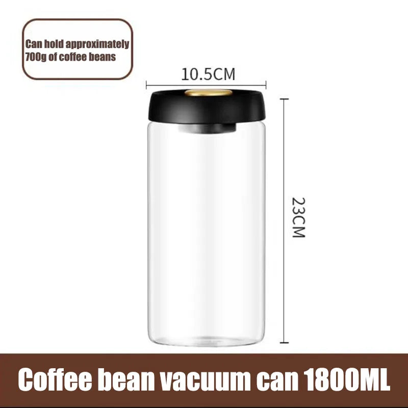 Transparent Glass Coffee Bean Jar Vacuum Airtight Food Storage Container