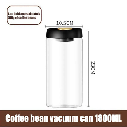 Transparent Glass Coffee Bean Jar Vacuum Airtight Food Storage Container