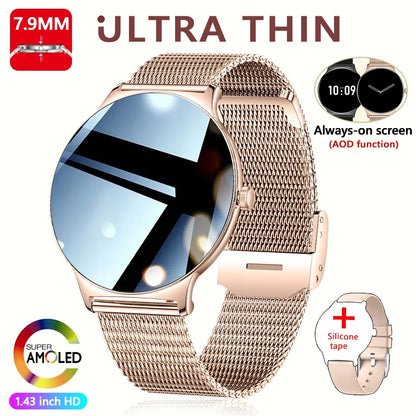 Fashion Slim Smartwatch for Women with Bluetooth 5.3, AMOLED Screen and Advanced Fitness Monitoring