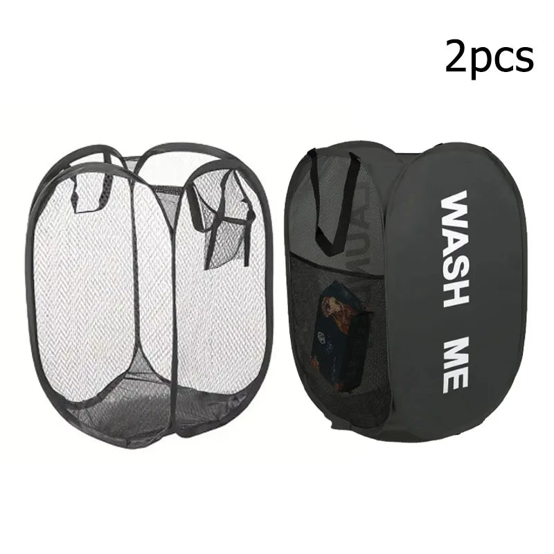 Foldable Mesh Laundry Basket with Pop-Up Design and Side Pockets
