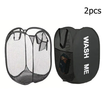 Foldable Mesh Laundry Basket with Pop-Up Design and Side Pockets