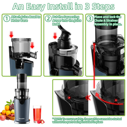 BioloMix Cold Press Juicer with 78mm Feed Chute and 200W Quiet Motor