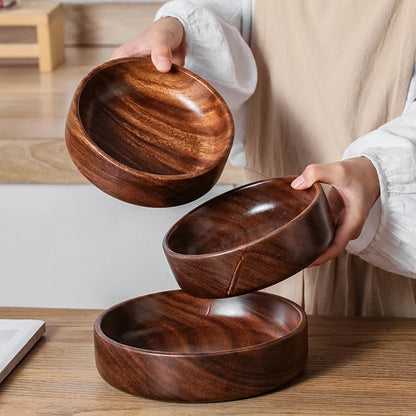 Vintage Solid Wood Salad Bowl Handmade Walnut Serving Bowl