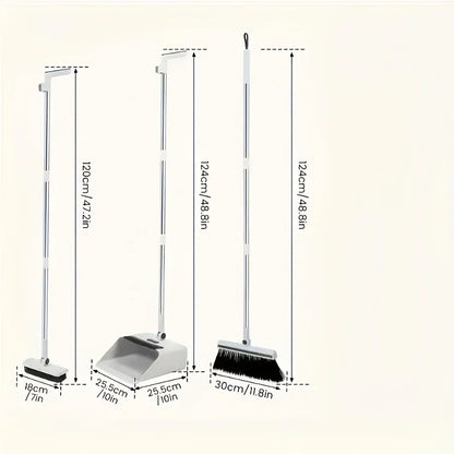 3-in-1 Folding Broom and Dustpan Set for Multi-Surface Cleaning