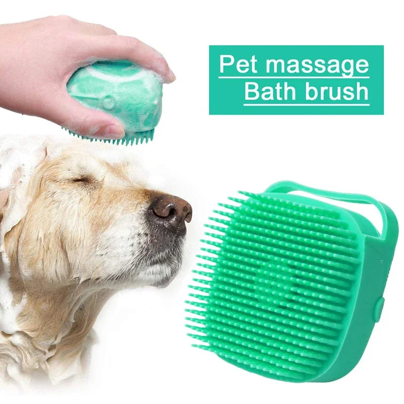 Pet Shampoo Brush with 80ml Dispenser for Dogs and Cats - Soft Silicone