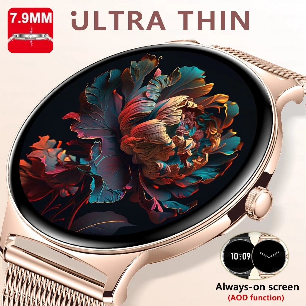 Fashion Slim Smartwatch for Women with Bluetooth 5.3, AMOLED Screen and Advanced Fitness Monitoring
